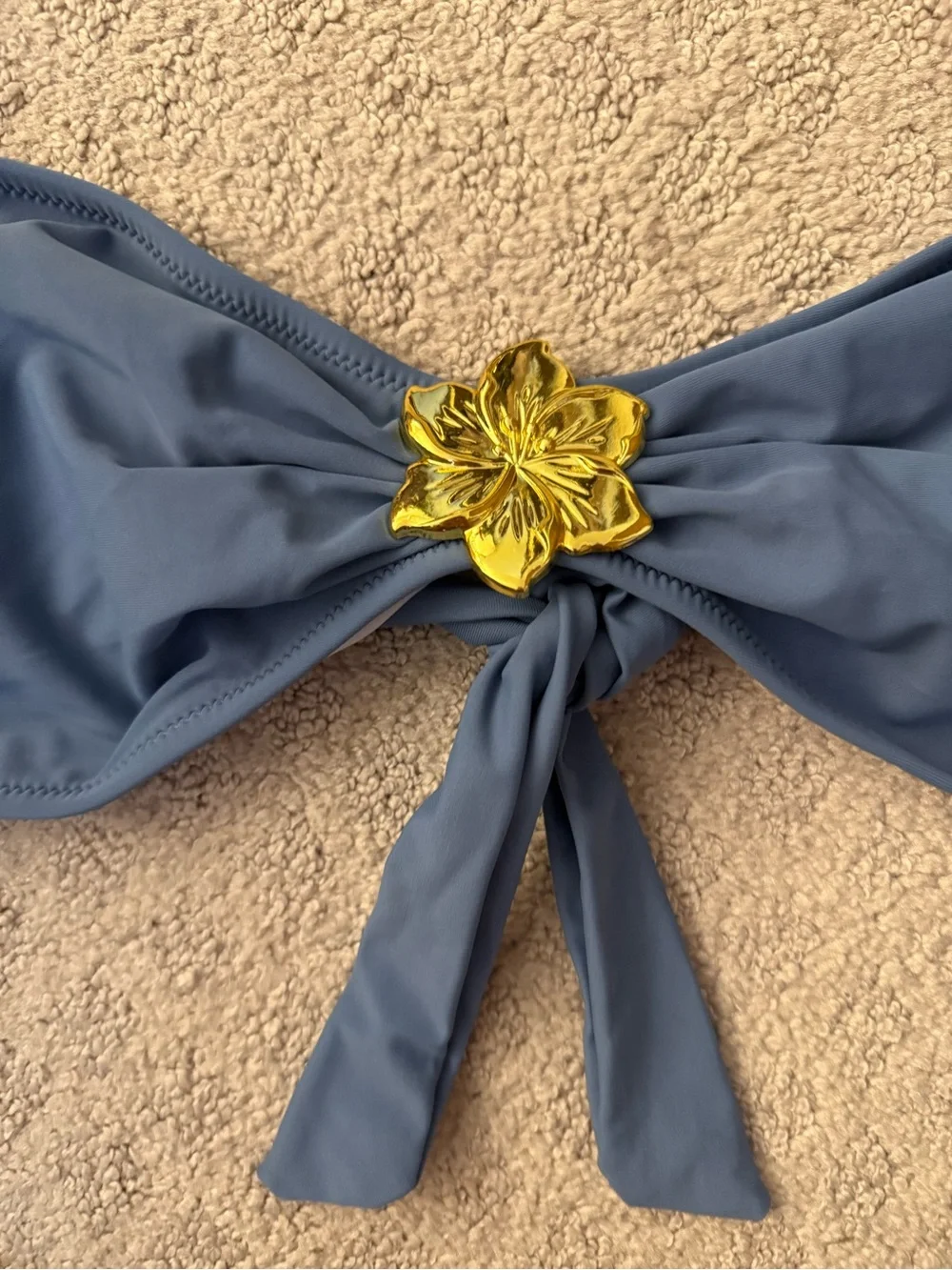 Blue Bikini Set Wide Strap Cheeky Tie Bottoms Gold Accent Sweetheart Neck XL